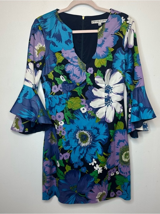 Trina Turk Dresses & Skirts - Trina Turk Women’s $368 Size 4 Winnie Blue Floral Bell Sleeve Shift Dress EUC